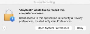 missing screen capture permission mac anydesk